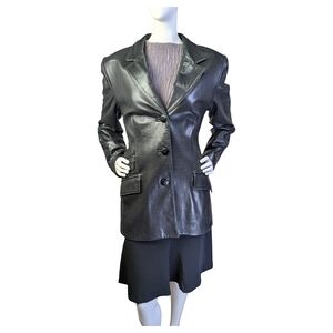 Vintage 90s Danier Minimalist Black Lamb Leather Blazer | Made in Canada | M/L